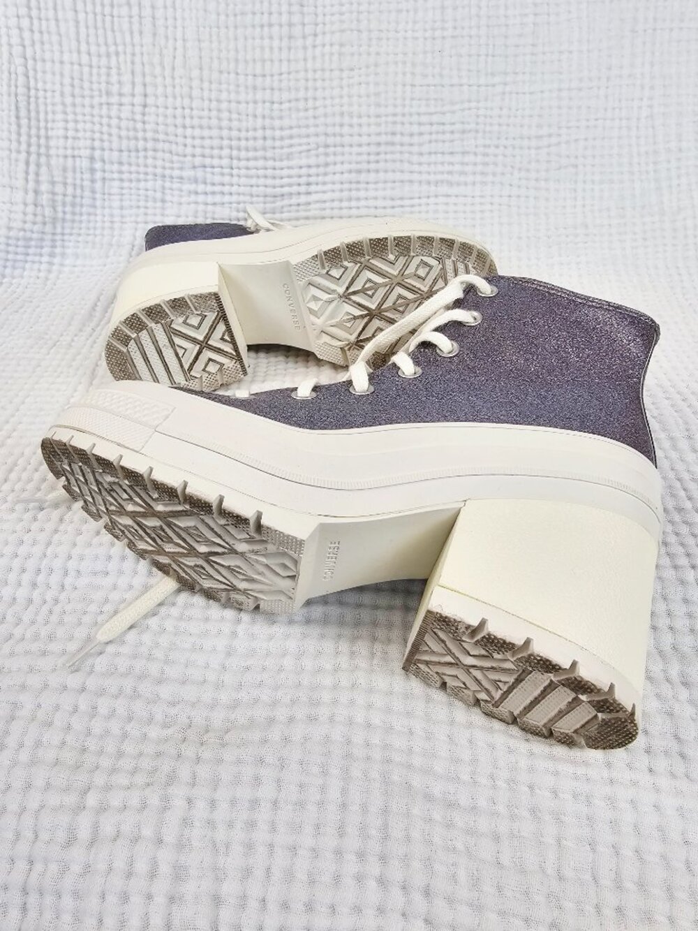Converse Chuck 70 De Luxe Heel | Silver Glitter Platform | Women's 8/Men's 6 - Picture 5 of 9